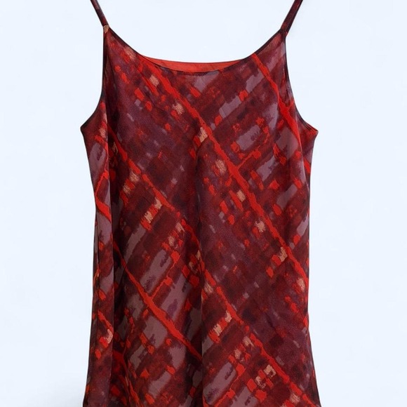 CAbi Tops - Y2K Abstract Artsy Cabi Red Burgundy Geometric Slip Cami Size L
